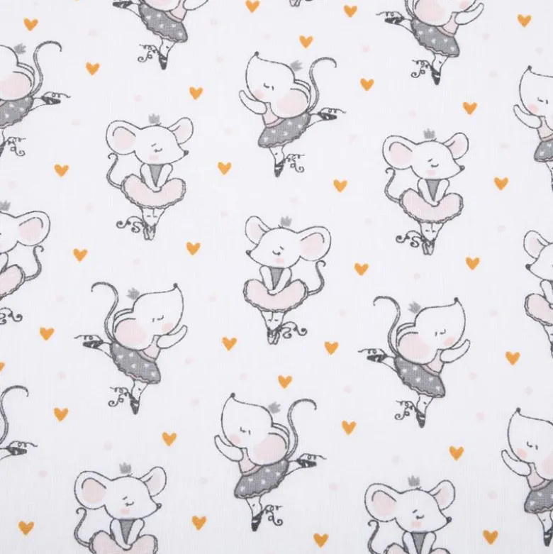 Tissu coton Misty motif souris danseuse en tutu fond blanc