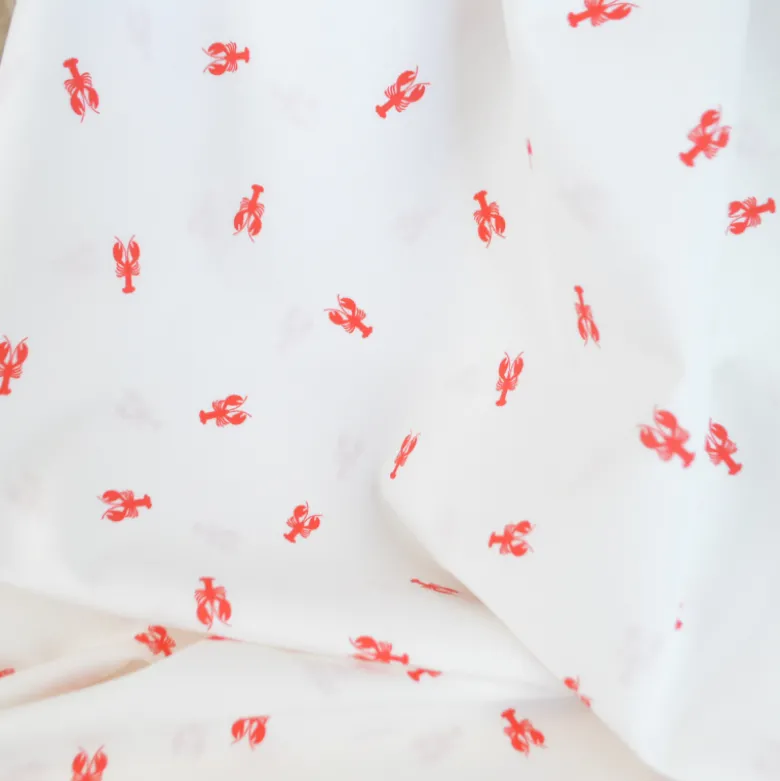 Tissu coton motif écrevisses fond blanc cassé - OEKO TEX