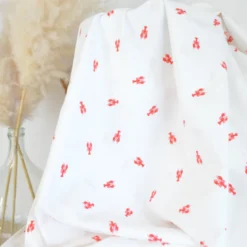 Tissu coton motif écrevisses fond blanc cassé - OEKO TEX