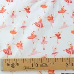 Tissu coton motif danseuse étoile rose fond blanc - OEKO TEX