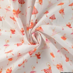 Tissu coton motif danseuse étoile rose fond blanc - OEKO TEX