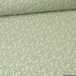 Tissu coton motif Fleurs Difatti Tilleul et Blanc - OEKO TEX