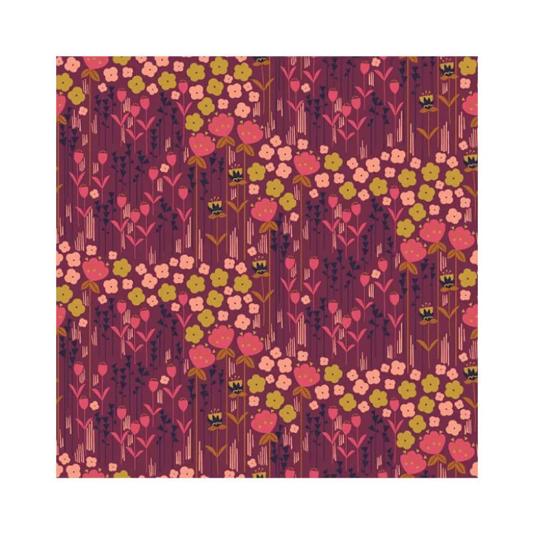 Tissu coton motifs fleurs Emilia ocre et rose fond terracotta - Cotton and Steel - OEKO TEX