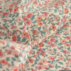 Tissu coton motifs fleurs Léonie Corail - OEKO TEX
