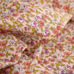 Tissu coton motifs fleurs Léonie Rose et ocre - OEKO TEX