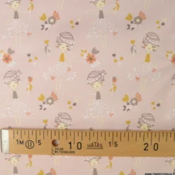 Tissu coton motifs Princesses et fleurs rosée- OEKO TEX
