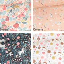 Tissu coton Mystic motif Ex-voto et soleil corail fond blanc - OEKO TEX