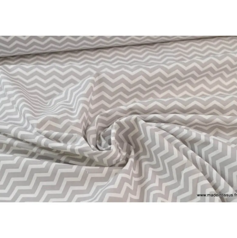 Tissu coton OEKO TEX imprimé chevrons zigzag GRIS au mètre
