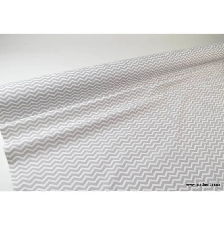 Tissu coton OEKO TEX imprimé chevrons zigzag GRIS au mètre