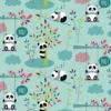 Tissu coton Oeko tex imprimé Pandas fond Turquoise - oeko tex