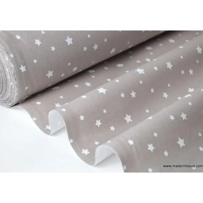 Tissu coton OEKO TEX imprimé étoiles taupe