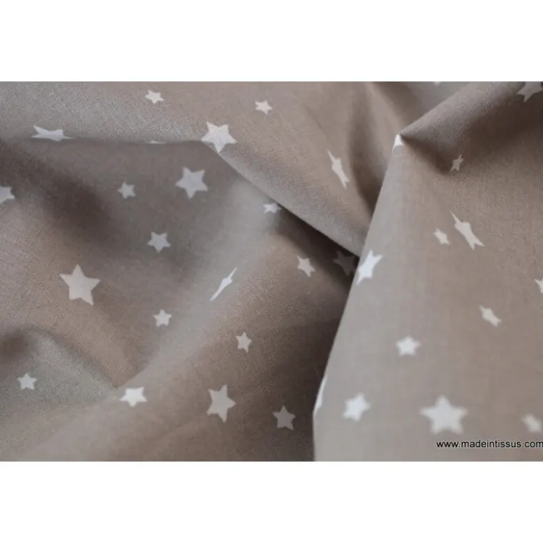 Tissu coton OEKO TEX imprimé étoiles taupe