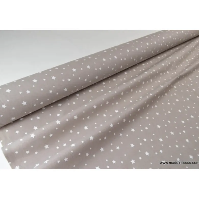 Tissu coton OEKO TEX imprimé étoiles taupe