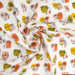 Tissu coton Pablo motifs visages fond blanc - OEKO TEX