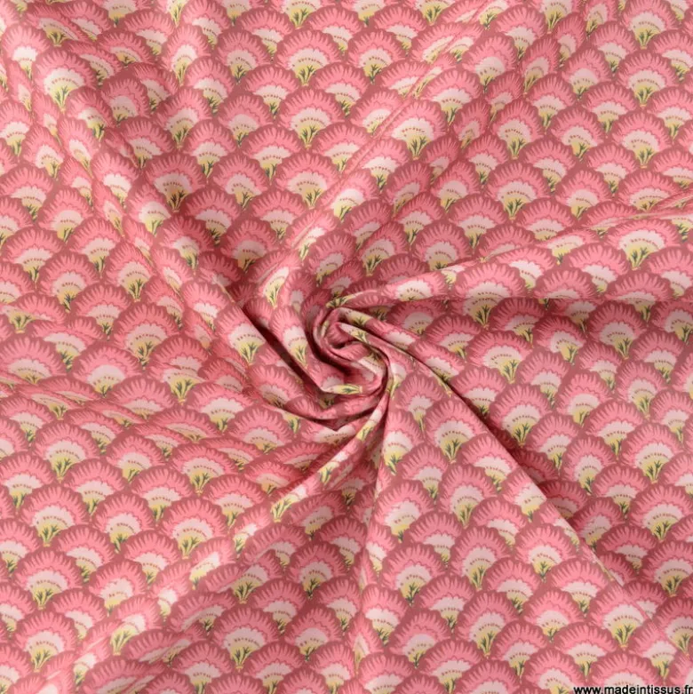 Tissu coton Palopa motif écailles rose