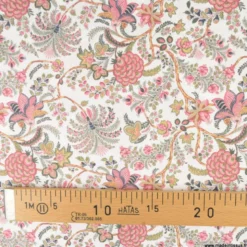 Tissu coton Palopa motif fleurs Indiennes roses fond blanc