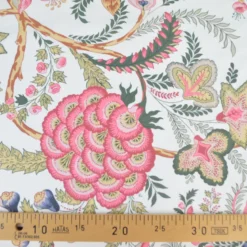 Tissu coton Palopa XXL motif fleurs Indiennes roses fond blanc