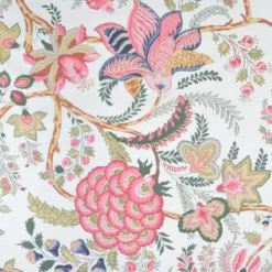 Tissu coton Palopa XXL motif fleurs Indiennes roses fond blanc
