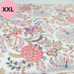 Tissu coton Palopa XXL motif fleurs Indiennes roses fond blanc