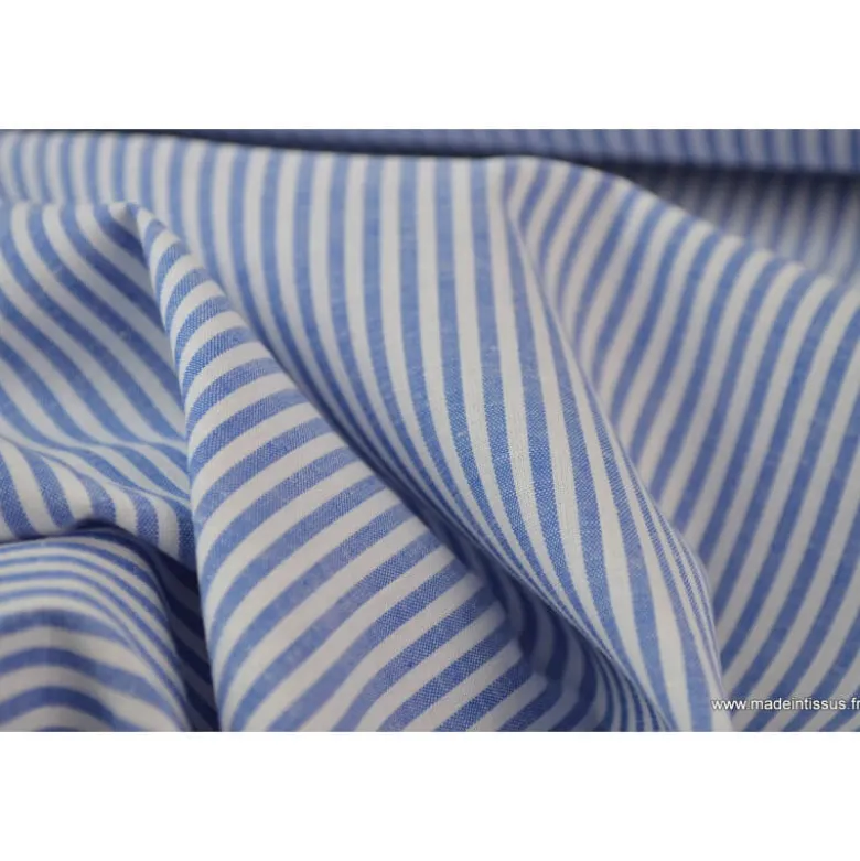Tissu coton rayures bleues et blanches tissé teint - OEKO TEX