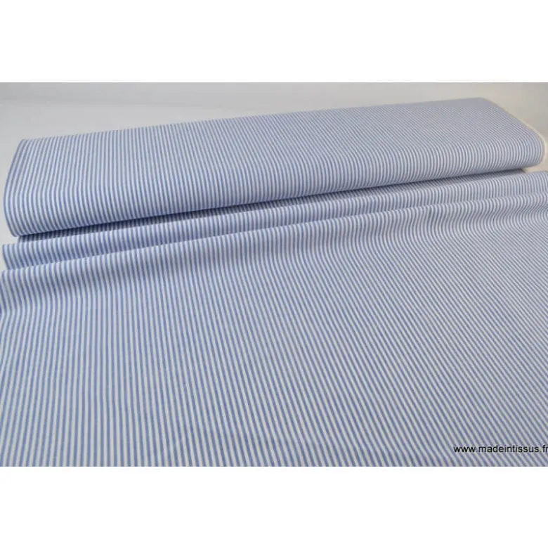 Tissu coton rayures bleues et blanches tissé teint - OEKO TEX
