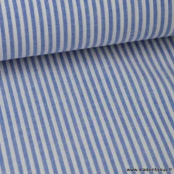 Tissu coton rayures bleues et blanches tissé teint - OEKO TEX