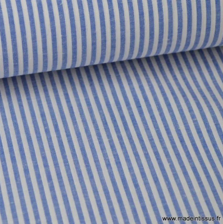 Tissu coton rayures bleues et blanches tissé teint - OEKO TEX