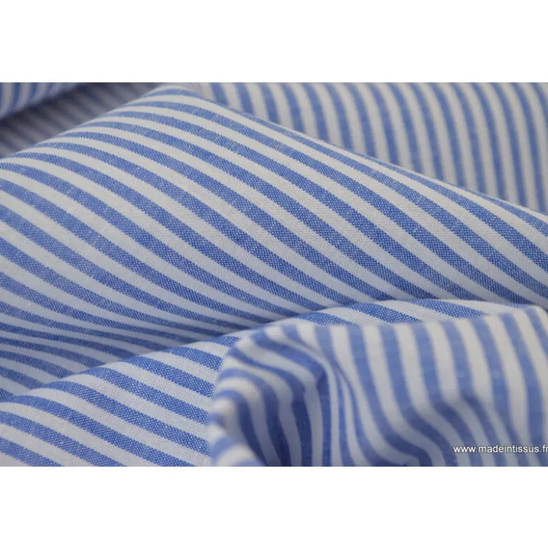 Tissu coton rayures bleues et blanches tissé teint - OEKO TEX