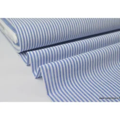 Tissu coton rayures bleues et blanches tissé teint - OEKO TEX