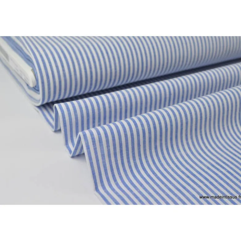 Tissu coton rayures bleues et blanches tissé teint - OEKO TEX
