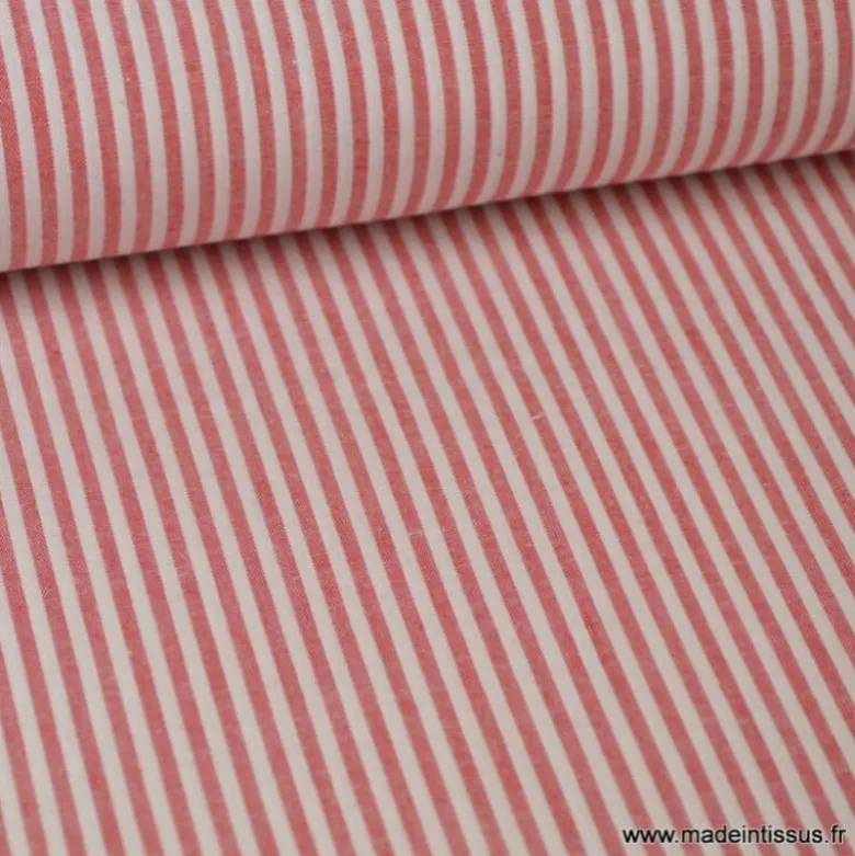 Tissu coton rayures rouges et blanches tissé teint - OEKO TEX