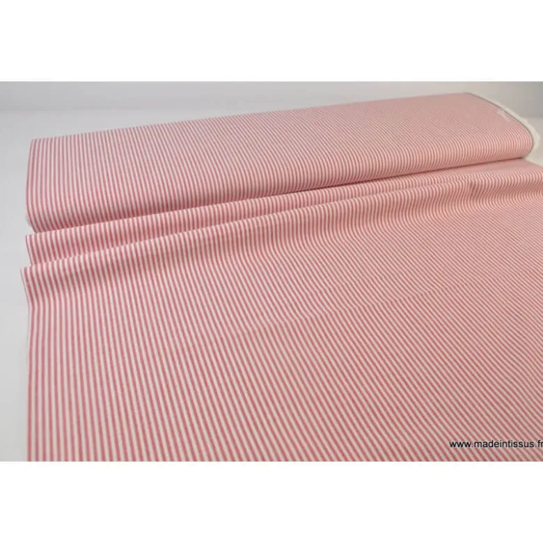Tissu coton rayures rouges et blanches tissé teint - OEKO TEX