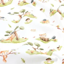 Tissu coton Renard motif petits renards et arbres fond blanc - OEKO TEX