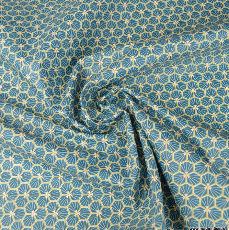 Tissu coton Riad Enduit coloris pétrole Oeko tex