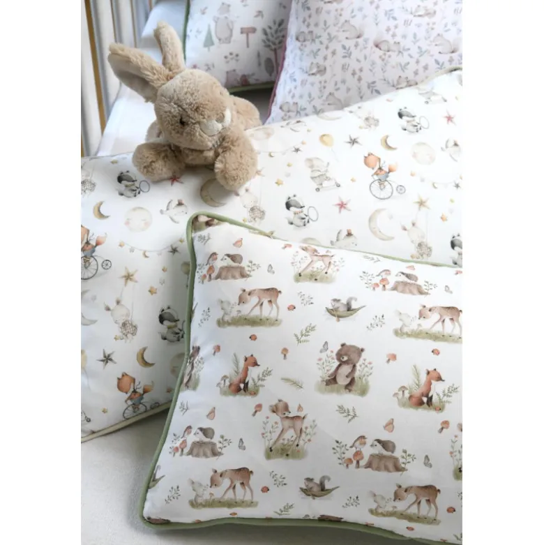 Tissu coton Roury motif animaux de la foret taupe fond blanc - OEKO TEX