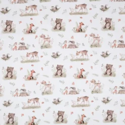 Tissu coton Roury motif animaux de la foret taupe fond blanc - OEKO TEX