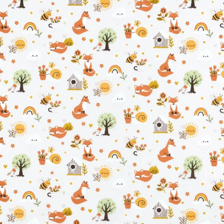 Tissu coton Rouxy motifs renards, abeilles et soleil - oeko tex