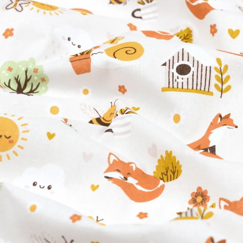 Tissu coton Rouxy motifs renards, abeilles et soleil - oeko tex