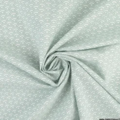 Tissu coton Saijo motif Wifi Céladon et blanc - oeko tex