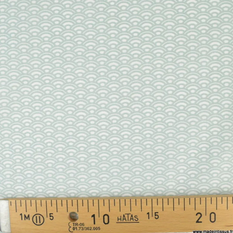 Tissu coton Saijo motif Wifi Céladon et blanc - oeko tex