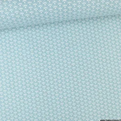 Tissu coton Saijo motif Wifi Nil et blanc - oeko tex