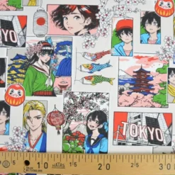 Tissu coton Sasuke motif Manga Japonais – Fond Blanc - OEKO TEX