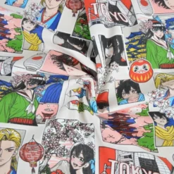 Tissu coton Sasuke motif Manga Japonais – Fond Blanc - OEKO TEX