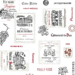 Tissu coton sommelier – Motif étiquettes de vins & grands crus