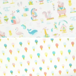 Tissu coton Sun motif animaux rose fond blanc