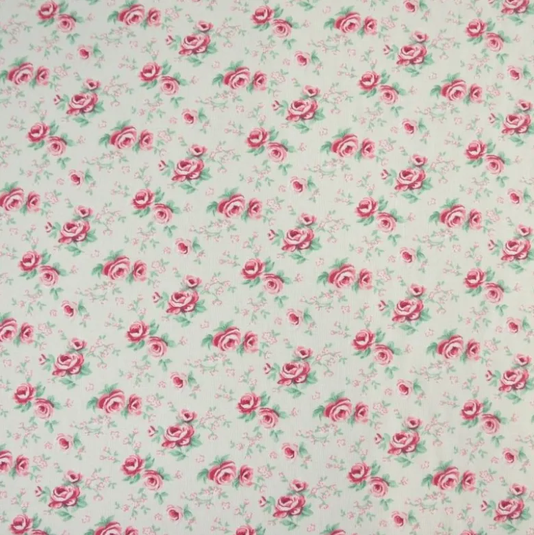 Tissu coton Suzanne motifs fleurs roses fond écru - OEKO TEX