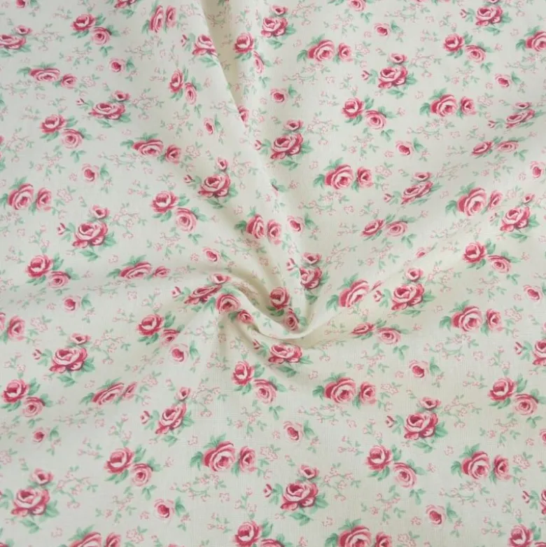 Tissu coton Suzanne motifs fleurs roses fond écru - OEKO TEX
