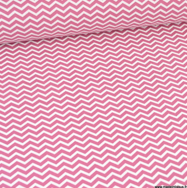 Tissu coton Tezy motif zigzag chevrons Framboise - OEKO TEX