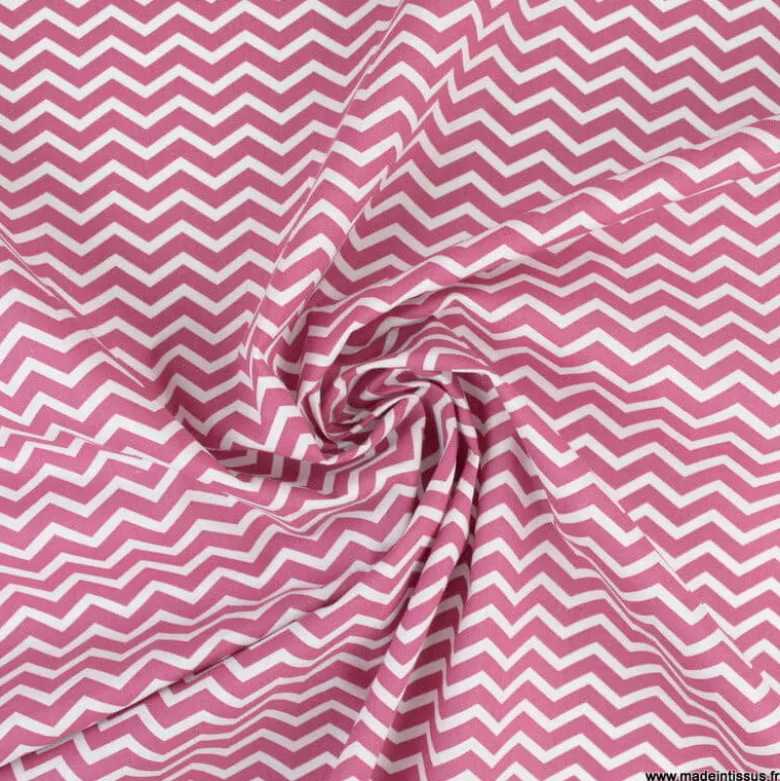 Tissu coton Tezy motif zigzag chevrons Framboise - OEKO TEX