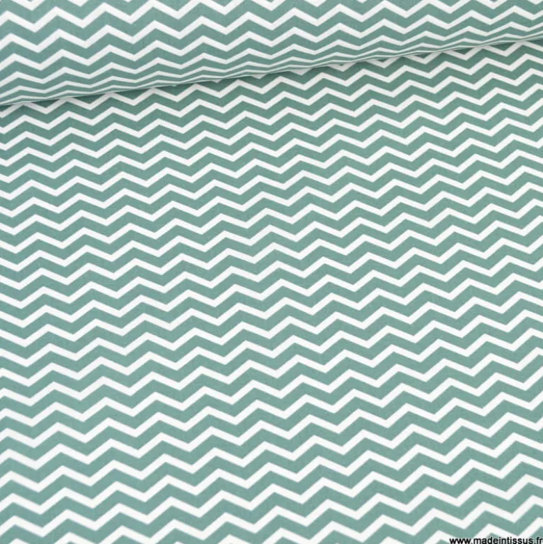 Tissu coton Tezy motif zigzag chevrons Thym - OEKO TEX